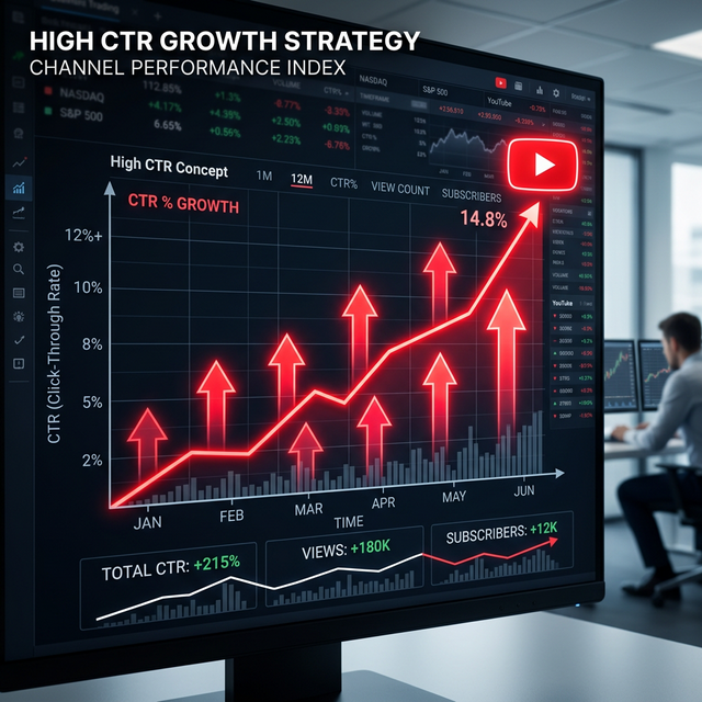 YouTube CTR growth chart and play button